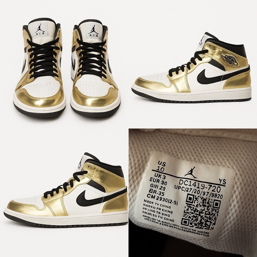 Nike Air High-Tops with Gold and White Finish